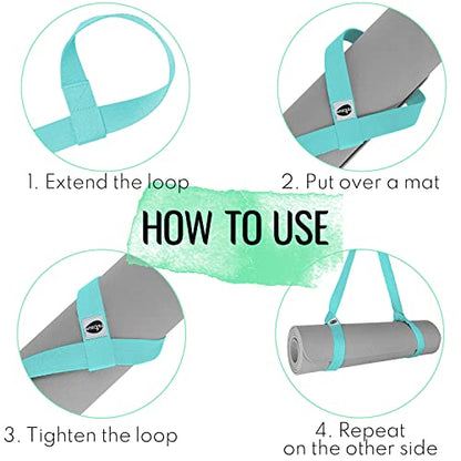 TECEUM Yoga Mat Strap – Extra Soft & Thick Cotton Carrier for All Mats - color: Blue, size: 64 IN