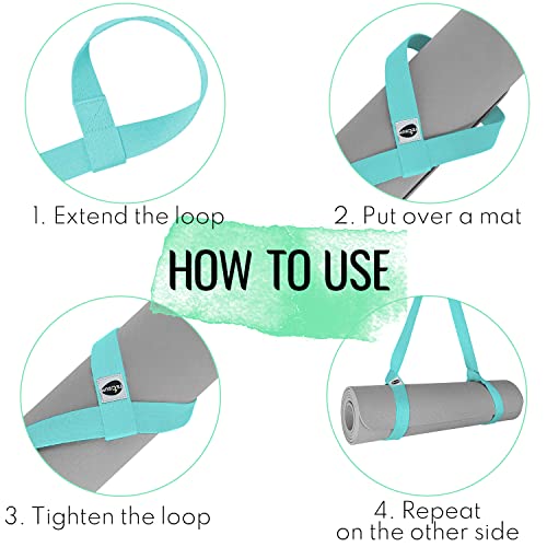 TECEUM Bundle of 2 Items – Stretching Strap for Yoga Light Green Polypropylene 1” & Yoga Mat Strap Blue Mint 64 IN – Mat Holder Sling For All Mats – Leg Strap for Exercising, Physical Therapy
