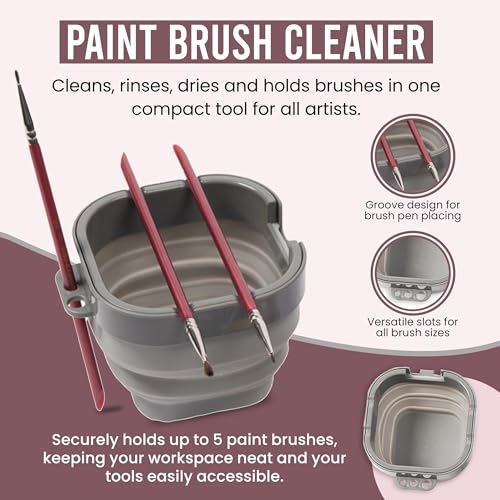 Airtight Watercolor Palette with Lid - Set of 5 Paint Brush Holder Cup with Paint Palette | Acrylic Paint Palette | Paint Brush Cleaner Cup | Painting Accessories | Painting Palette Gifts for Artists - color: Palm Leaf
