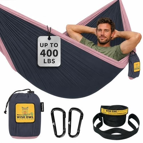 Wise Owl Outfitters Hammock for Camping Single Hammocks Gear for The Outdoors Backpacking Survival or Travel - Portable Lightweight Parachute Nylon SO Charcoal Rose - color: Charcoal & Rose, size: Single