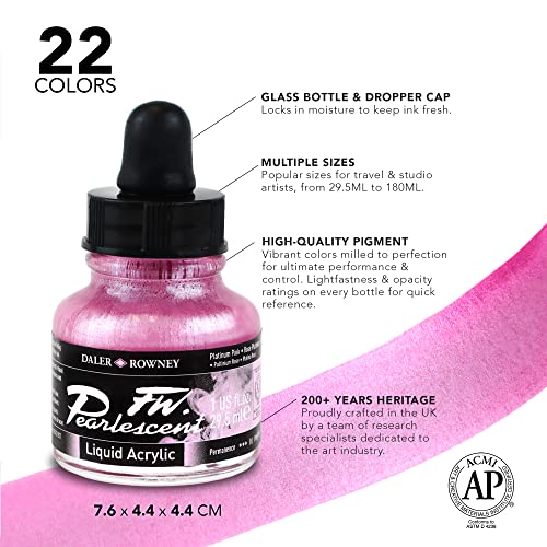 Daler-Rowney FW Pearlescent Acrylic Ink Bottle Silver Moss - Acrylic Drawing Ink for Artists and Students - Permanent Calligraphy Ink - Archival Ink for Illustrating and More - size: 1 fl oz