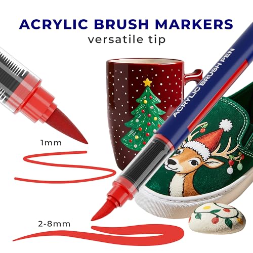 36 Acrylic Paint Markers Brush Tip | Water-based Acrylic Markers Set | Waterproof Acrylic Paint Pens for Rock Painting, Canvas, Glass, Wood, Ceramic, DIY Crafts, Fabric, School & Art Supplies