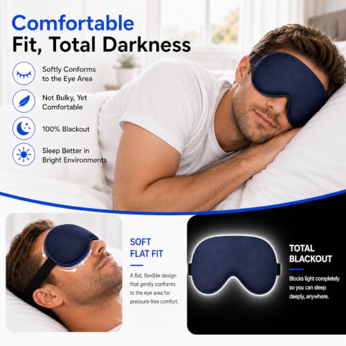 Cooling Sleep Mask with Mulberry Silk Surface & Removable Gel Pack - color: Cooling Navy Blue