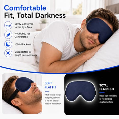 Cooling Sleep Mask with Mulberry Silk Surface & Removable Gel Pack - color: Cooling Navy Blue