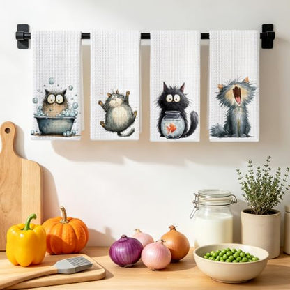 4 Pcs Funny Cat Kitchen Towels, Cute Cats Gifts Reusable Hand Towels-04 - color: Multi 1619