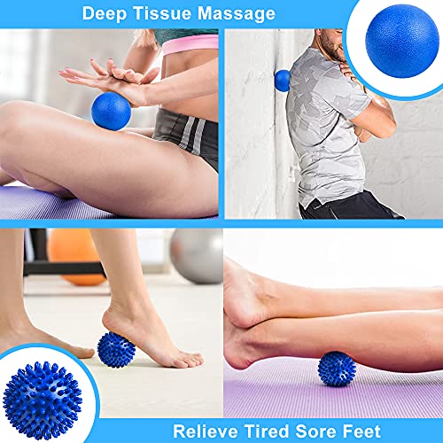 URAQT Spiky Massage Ball Set, 2 Pack Physical Therapy Massage Balls, Hard Lacrosse Ball & Spiky Massage Ball for Myofascial Release and Trigger Point Deep Tissue Massage (Blue) - color: 2pcs