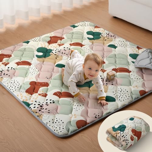 Blissful Diary Portable Baby Play Mats for Floor, Thicker Cushioned Foldable Baby Crawling Mat for Indoor Outdoor, Modern Abstract 43" X 43" - color: Modern Abstract, size: 43" X 43"