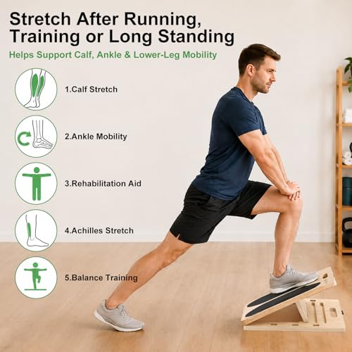 2-in-1 Wooden Slant Board for Calf Stretching & Balance Board