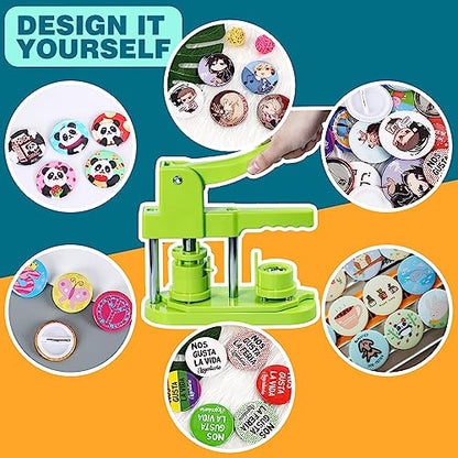 Happizza Button Maker Machine, (3rd Gen) Installation-Free 25mm(1 in) DIY Pin Button Maker Press Machine Kit, Badge Punch Press Machine with Free 500pcs Button Parts&Pictures&Circle Cutter - size: Round - 25 mm