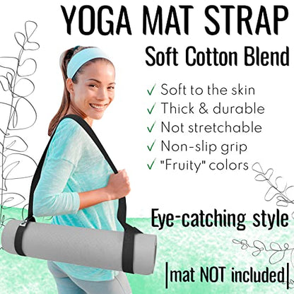 TECEUM Yoga Mat Strap – Extra Soft & Thick Cotton Carrier for All Mats - color: Black, size: 64 IN