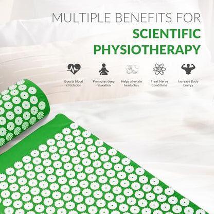 Fitvids Acupressure Mat and Pillow Set for Back/Neck Pain, Acupuncture Products to Relieve Muscle Fatigue, Improve Insomnia for Sedentary People, Acupuncture Eases Stress, Massage Mat, Green - style: Forest Green