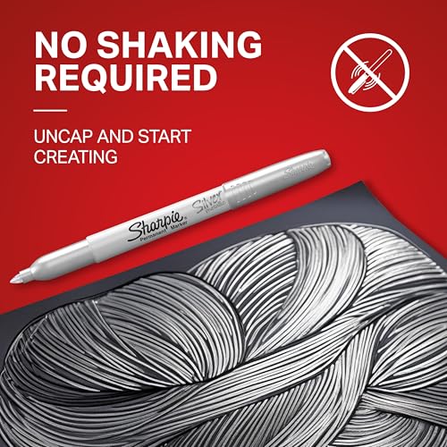 Sharpie Metallic Permanent Markers, Fine Tip, Silver, 12 Count - For Black Paper or Dark Surfaces, Arts & Crafts, Posters, Classroom Supplies