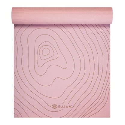 Gaiam Premium Yoga Mat, 6mm Thick Print Mat - color: Topo Sherbet