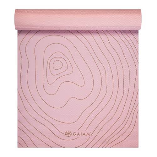 Gaiam Premium Yoga Mat, 6mm Thick Print Mat - color: Topo Sherbet
