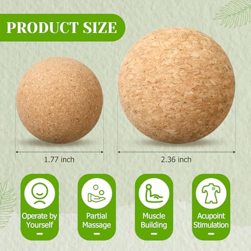 4 Pcs Cork Massage Ball Set Peanut Double Lacrosse and Spherical Massage Balls for Muscle Pain Relief Stress Travel Yoga Therapy