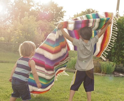 Del Mex Mexican Serape Blanket (Large, White) - color: White, size: Large