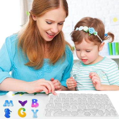 Resin Alphabet Molds with Hole, Uppercase Letters Crafting Molds | Reversed Alphabet Silicone Mold for Epoxy Resin Casting, Letter Resin Keychain Jewelry Pendant DIY Birthday Party Gift Making - color: 1PCS Ocean Alphabet Molds with Hole