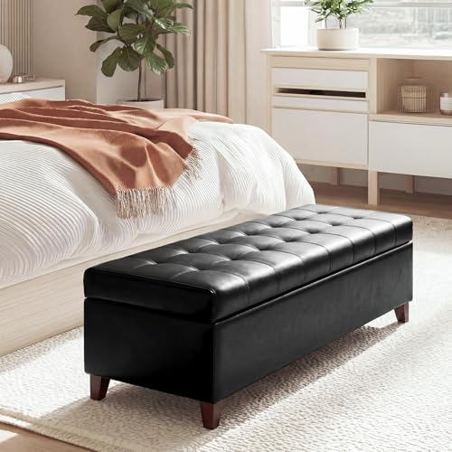 Joveco 51 Inch Storage Bench,Leather Tufted Storage Ottoman with Legs - color: 51", Pure Black