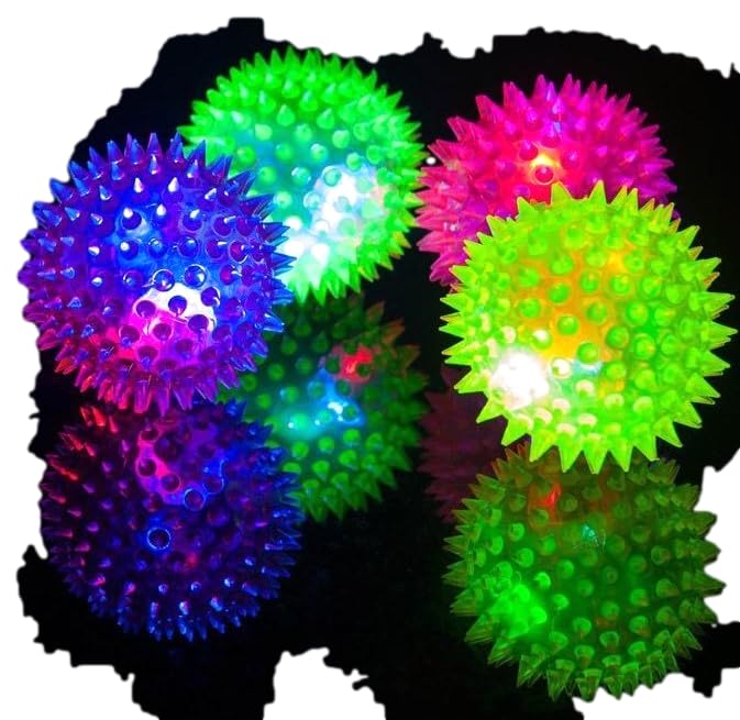 JA-RU Light Up Rubber Spike Balls Fidget Toy (4 Pk) 695-4p | Flashing Lights Bouncing Sensory Ball for Kids. Bulk Fidget Toy, Plus 1 Bouncy Ball. - size: 4 Pack