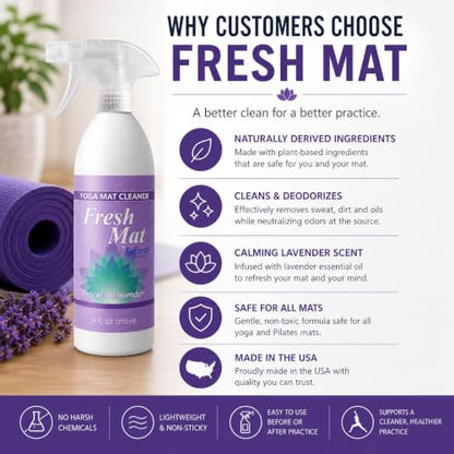 Fresh Mat Yoga Mat Cleaner Spray - Natural Deodorizing Cleaner for Yoga Mats & Fitness Equipment - No-Rinse, Residue-Free Formula with Witch Hazel & Essential Oil, Peaceful Lavender (12 fl oz). - size: 12 Fl Oz (Pack of 1)