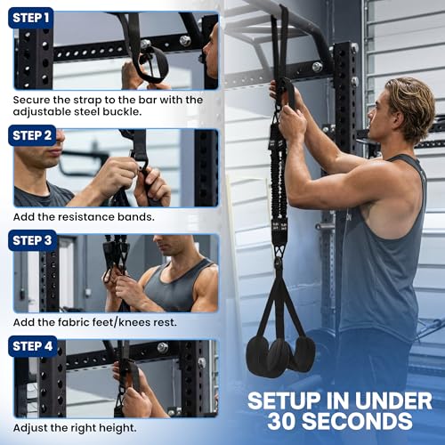Pull Up Assistance Bands, Heavy Duty 300 lb Pull Up Bands Assistance Bands, 4 Adjustable Resistance Bands, Padded Handles, Foam Foot Cradle, Anchor Strap for Chin Ups, Dips & Strength Training - color: Black
