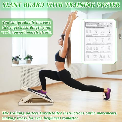 Slant Board for Calf Stretching, Adjustable Portable Wooden Calf Stretcher Incline Board, Balance Beam