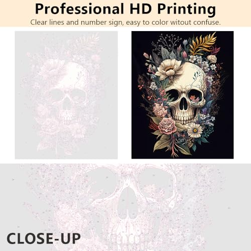 TUMOVO Paint by Numbers Skull with Flowers, Abstract Paint by Number for Adults, Adult Paint by Number Kits on Canvas Drawing Paintwork with Paintbrushes Art Crafts 16"x20"(with Frame) - color: Skull(Framed)