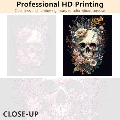 TUMOVO Paint by Numbers Skull with Flowers, Abstract Paint by Number for Adults, Adult Paint by Number Kits on Canvas Drawing Paintwork with Paintbrushes Art Crafts 16"x20"(with Frame) - color: Skull(Framed)
