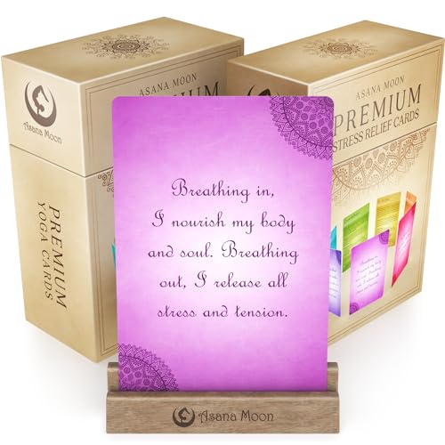 Asana Moon Yoga Cards and Stress Relief Cards Bundle – Yoga Sequencing Deck and Stress Relief Deck with Exercises on Mindfulness, Meditation, Anxiety Relief, and Relaxation