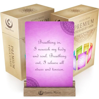 Asana Moon Yoga Cards and Stress Relief Cards Bundle – Yoga Sequencing Deck and Stress Relief Deck with Exercises on Mindfulness, Meditation, Anxiety Relief, and Relaxation