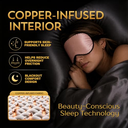 Anti Aging Silk Sleep Mask for Women, Mulberry Silk Eye Mask for Sleeping and Skin Care, Blackout Sleep Mask with Copper Ion Technology Reduces Eye Puffiness, Fine Lines and Wrinkles