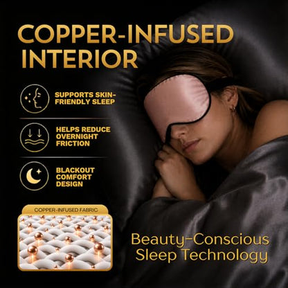 Anti Aging Silk Sleep Mask for Women, Mulberry Silk Eye Mask for Sleeping and Skin Care, Blackout Sleep Mask with Copper Ion Technology Reduces Eye Puffiness, Fine Lines and Wrinkles