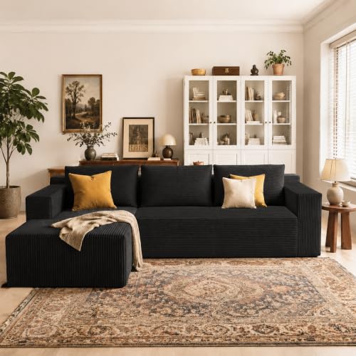 ANONER 103" L Shaped Modular Couch, Modular Sectional Sofa with Chaise | Corner Deep Seat Sofa, Modern Minimalist Boneless Couch, Sectional Couches for Living Room & Apartment, Dark Grey - color: Dark Grey, size: 4-Seater-Left