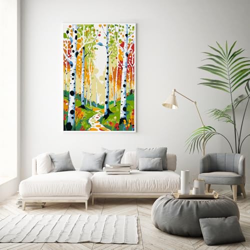 Paint by Numbers Kit for Adults Beginner & Kids Age 8-12 with Wooden Frame, Easy Adult Paint by Number Kits on Canvas, DIY Acrylic Watercolor Oil Paint by Number for Adults for Home Decor 8x12 Inch - color: DG-OP-F-BirchForest-2030