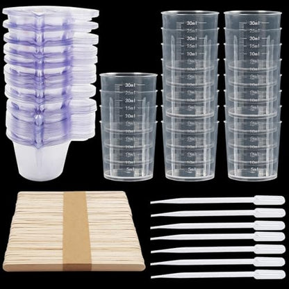 200 Pcs Epoxy Mixing Cups Kit Resin Mixing Cups Plastic Measuring Cups for Epoxy Resin Paint Making Resin Disposable Measuring Cups with Craft Stirring Sticks Liquid Measuring Cups Paint Mixing