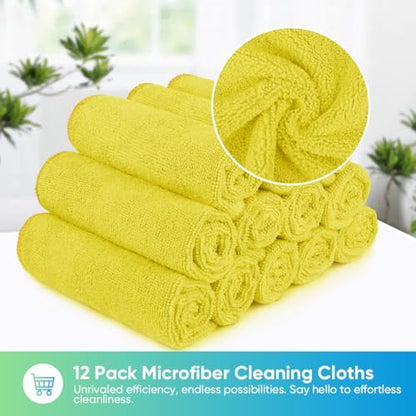 HOMEXCEL Yellow Microfiber Cleaning Cloth, Microfiber Towels for Car, 12 PK | Lint Free Cleaning Rags for Household & Kitchen, Car Wash Towels for Detailing Drying, Scratch-Free, 11.5"X 11.5" - color: Yellow
