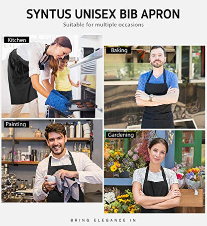 Syntus Apron for Men Women, Adjustable Cooking Kitchen Apron with 2 Pockets | Machine Washable, Firm Stitching, Stain Resistance, Long Tie Straps, 2 Pockets, Versatility, Unisex Use, Gift, BBQ - color: Black/White, style: 2 Polyester