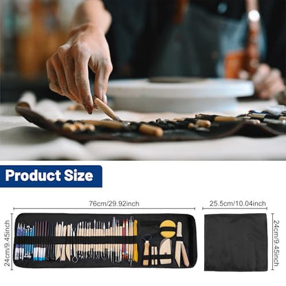 Pottery Clay Sculpting Tools Set, 61 Pcs | Double-sided ergonomic trimming tools with hardened rustproof metal heads and carrying case for beginners and students.