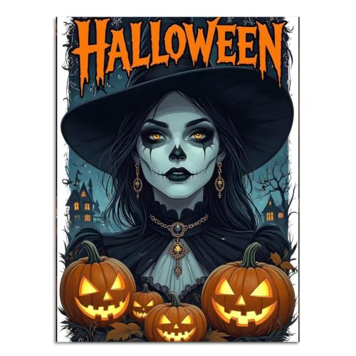 Halloween Diamond Art Kits for Adults,Witch Diamond Painting 12x16inch | Diamond Painting Kits for Adults,5D DIY Pumpkin Full Drill Diamond Art Kits for Gift Home Wall Decor - color: KPZSHO13
