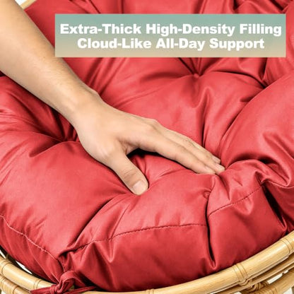 47" Round Tufted Floor Cushion, Thick Meditation Papasan with Ties - color: Red