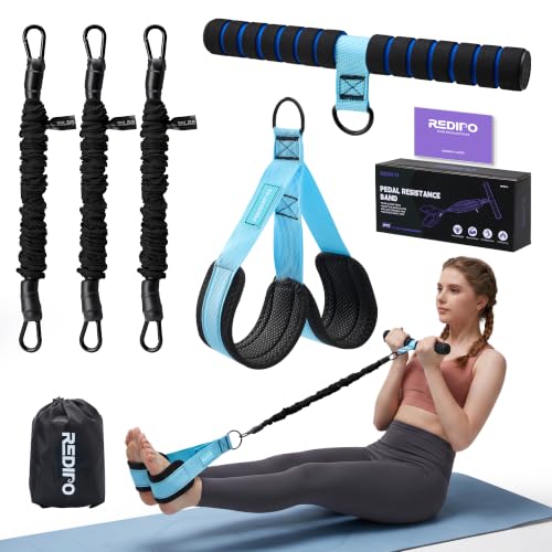 Upgraded Pedal Resistance Band with Handle, 3-Tube Adjustable for Workout - color: Blue
