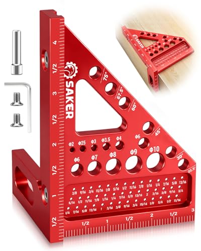 Saker 3D Multi-Angle Measuring Square Ruler, Aluminum Alloy Carpenter Square, 0-90° Precision Hole Scribing Ruler with Angle Pin for Woodworking, Engineering, and Construction Projects - size: 4.4inch