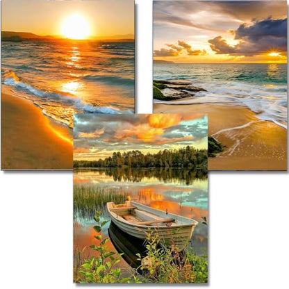 OFRKE Diamond Painting Kits for Adults,3 Pack Sunset Ocean Diamond Art for Beginners, Diamond Round 5D Full Drill Paint with Diamonds Pictures Gem Art Painting Kits DIY Crafts Kits 12x16inch - color: 3pcs-Sunset Ocean