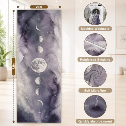 Yoga Mat Towel, Hot Yoga Towel High-Definition Pattern, Machine Washable with Ultra-Absorbent Yoga Towels for Hot Yoga Non Slip for Fitness, Exercise, Pilates, 72 x 27 in, Moon - color: Moon
