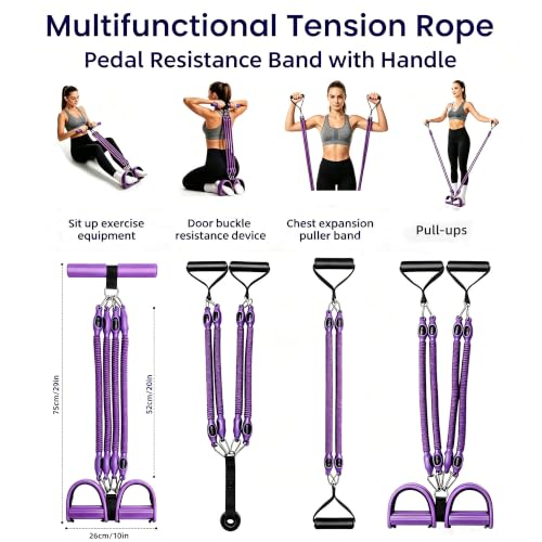 Resistance Band with Handle 100LBS Pedal Resistance Bands for Pilates Yoga Physical Therapy Leg,Abdomen,Waist,Arm,Workout Bands Exercise Resistance Bands Set for Women - color: Purple