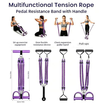 Resistance Band with Handle 100LBS Pedal Resistance Bands for Pilates Yoga Physical Therapy Leg,Abdomen,Waist,Arm,Workout Bands Exercise Resistance Bands Set for Women - color: Purple