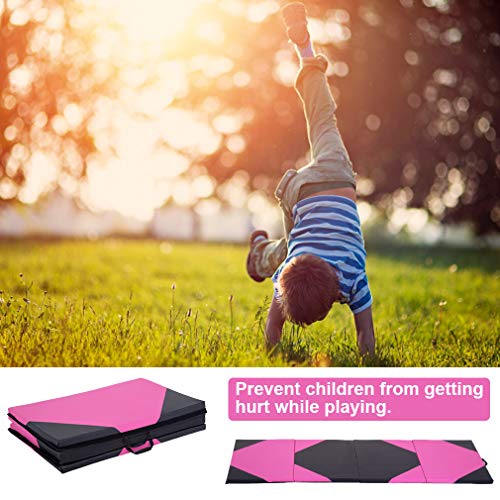 Exercise Mat 2'x6'/4'x8'/4'x10' Gymnastics Mat Folding Gymnastics Tumbling Mats 1.6"-2" Thick PU Leather Yoga Mat Portable With Carrying Handles for home Workout outdoor Yoga Pilates - color: PB, size: 4*10FT