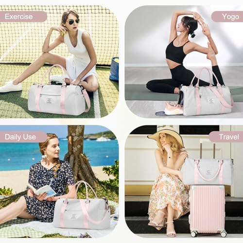 Gym Bag Womens with Shoes Compartment Travel Duffel Bag Grey Pink - color: B12-Grey&Pink+Toiletry Bag