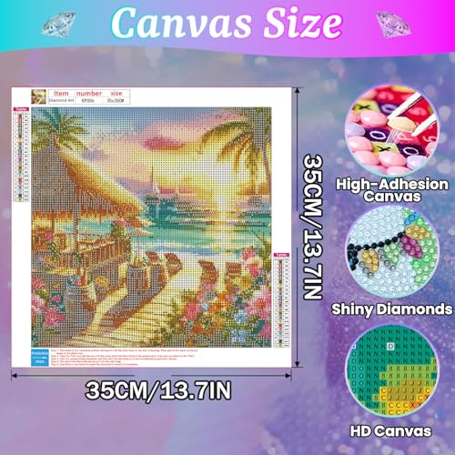 Diamond Art Kits for Adults Beach,Diamond Painting Kits 13.8x13.8inch | Diamond Painting Kits for Adults,5D DIY Full Drill Diamond Art Kits for Gift Home Wall Decor - color: KP006