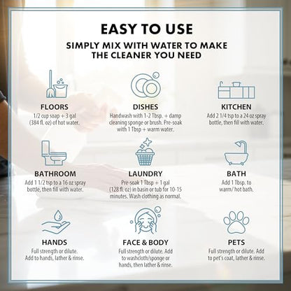 HARRIS Multi-Purpose Pure Liquid Castile Soap with Micro Fiber Towel for Home Cleaning, For Dish Soap, Laundry Detergent, Kitchen and Bathroom Surfaces, Kids Rooms, Unscented, 64 Oz